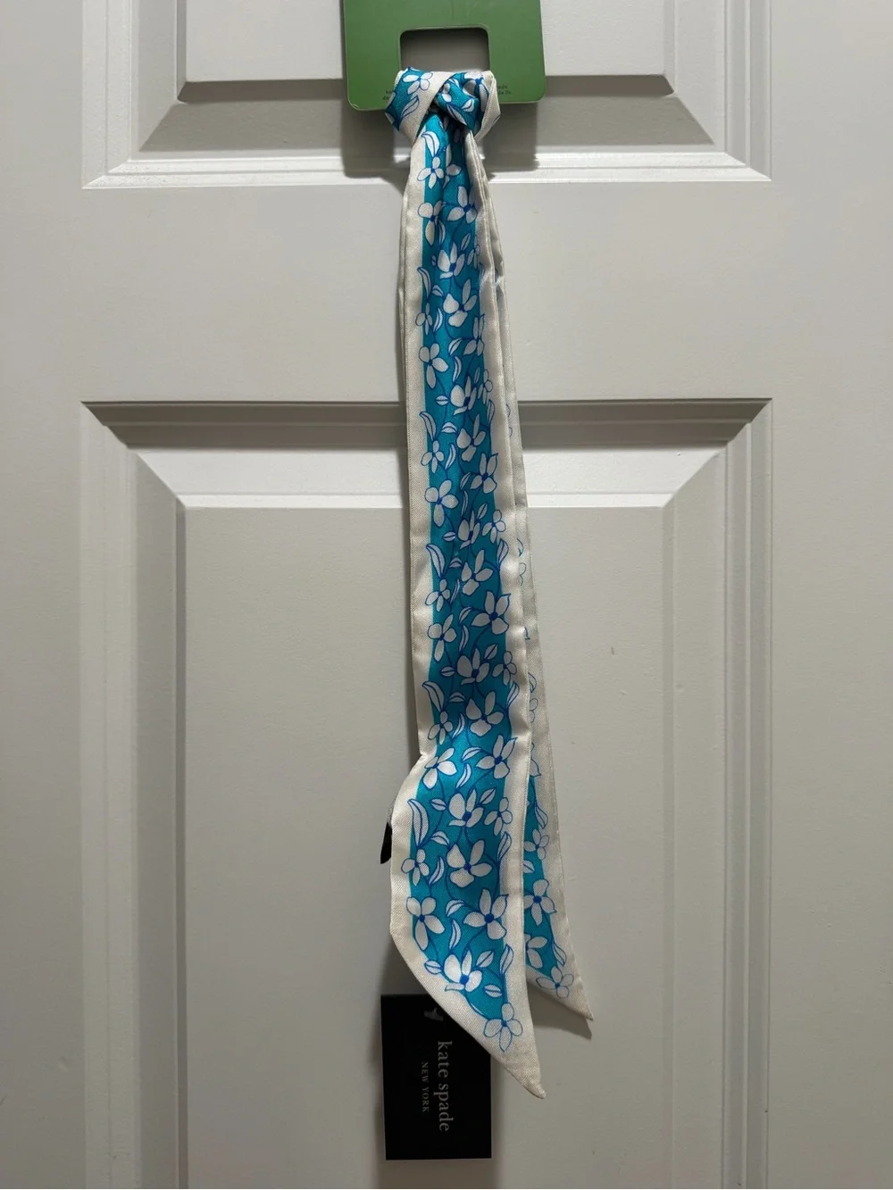 Kate Spade Floral Vines Silk Skinny Scarf Riveria Blue